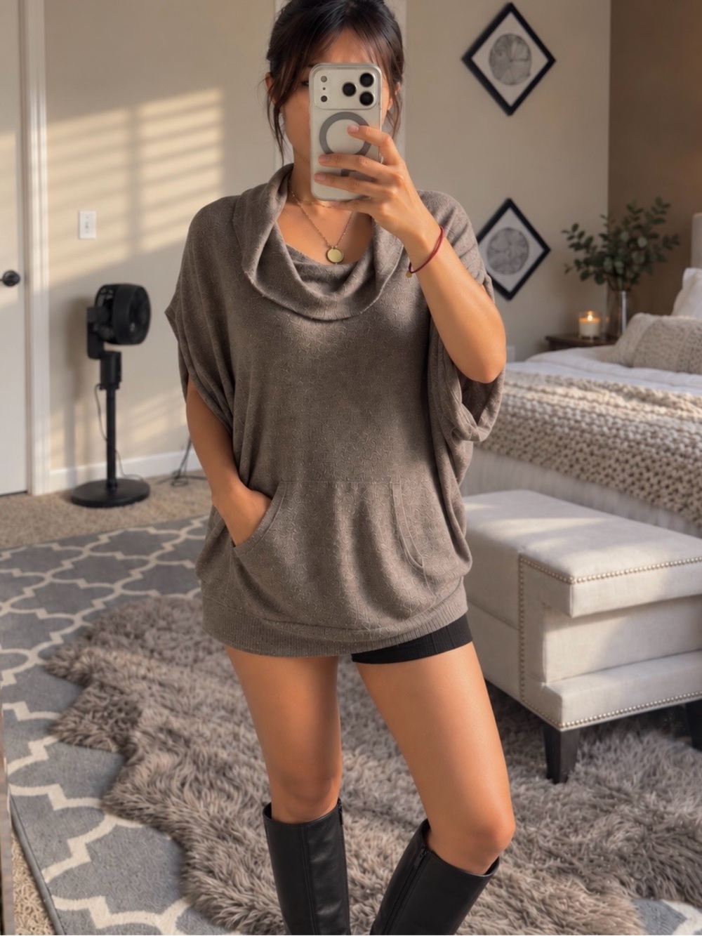 BCBGMAXAZRIA XS Oversized Cowl Neck Dolman Sweater Dusty Olive